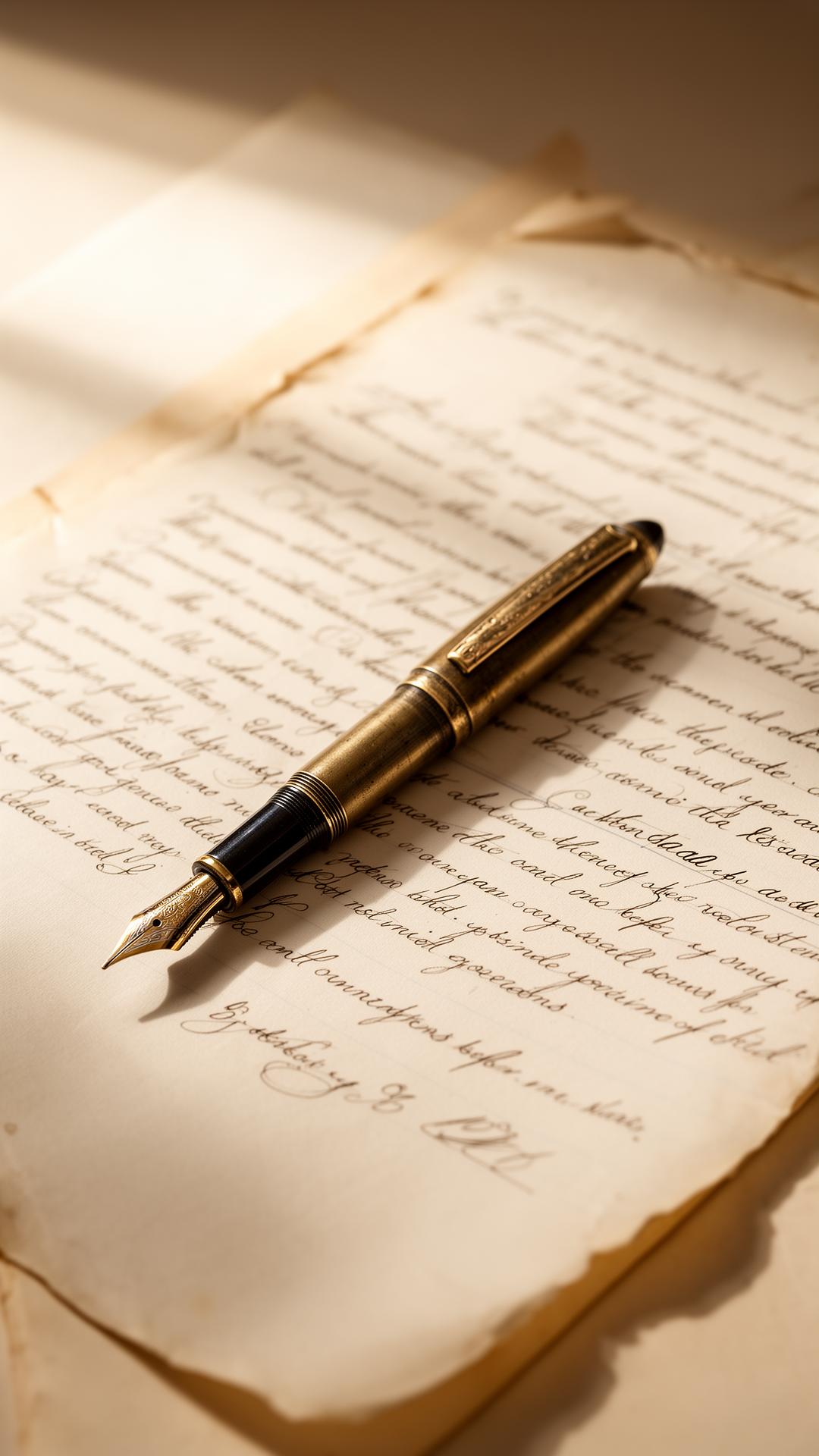 Caneta sobre documento antigo